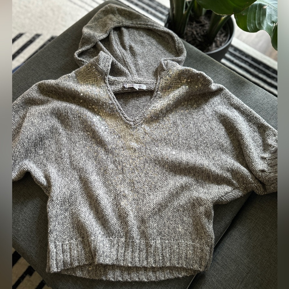 Jennifer Lopez Gray Women's Hooded Crop Sweater
